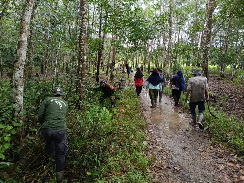 Babinsa Koramil 1001-05/Lampihong Gelar Karya Bakti Pembersihan Jalan Usaha Tani