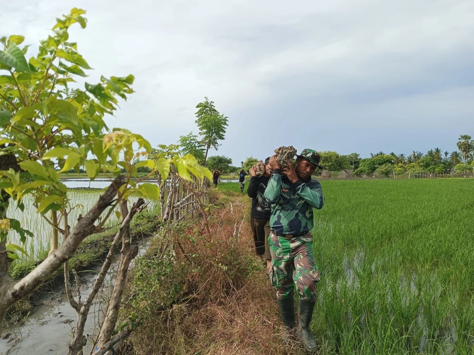 Hari Ke Lima Masyarakat Kaliuda Terus Bantu Pembuatan Irigasi Program TMMD ke-123