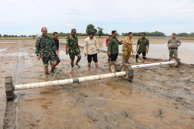 Dukung Program Brigade Pangan, Dandim 0913/PPU Bersama Bupati PPU Tabur Benih Padi Di Sawah