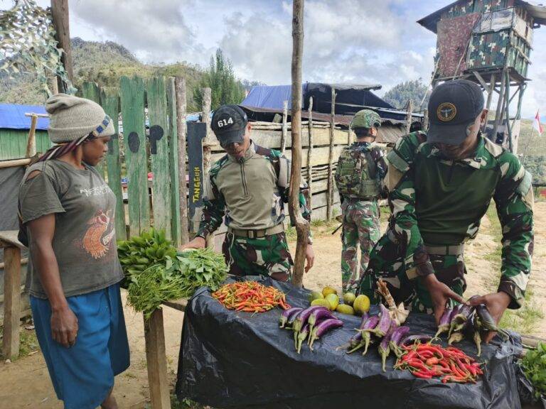 TNI Peduli, Satgas Yonif 614/RJP Borong Hasil Panen Mama Papua