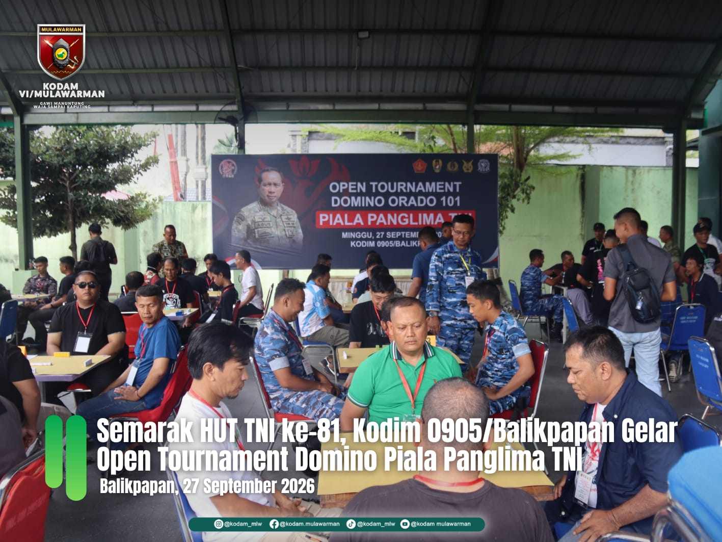 Semarak HUT TNI ke-81, Kodim 0905/Balikpapan Gelar Open Tournament Domino Piala Panglima TNI